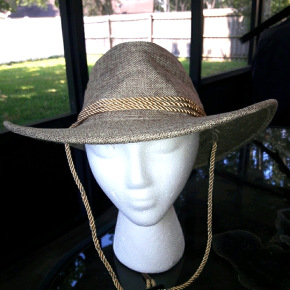 Aussie Outback Brown Canvas Hat w Draw strings and - Picture 2 of 7